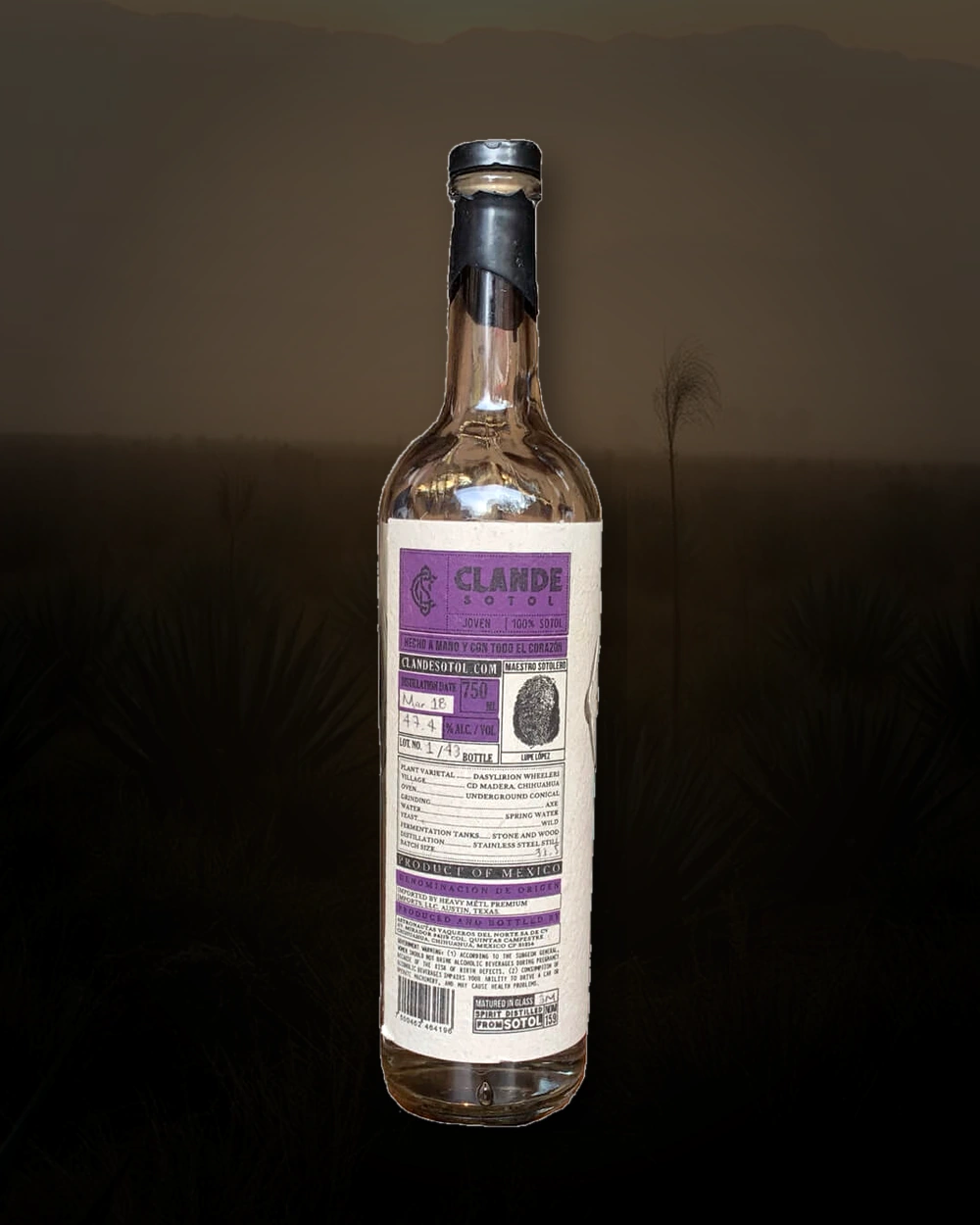 Clande Sotol (Purple) bottle