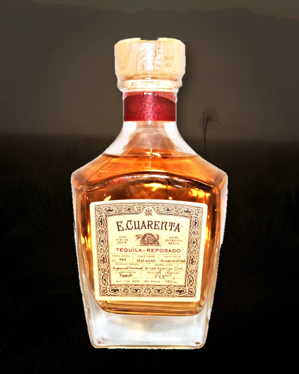E. Cuarenta Tequila Reposado bottle