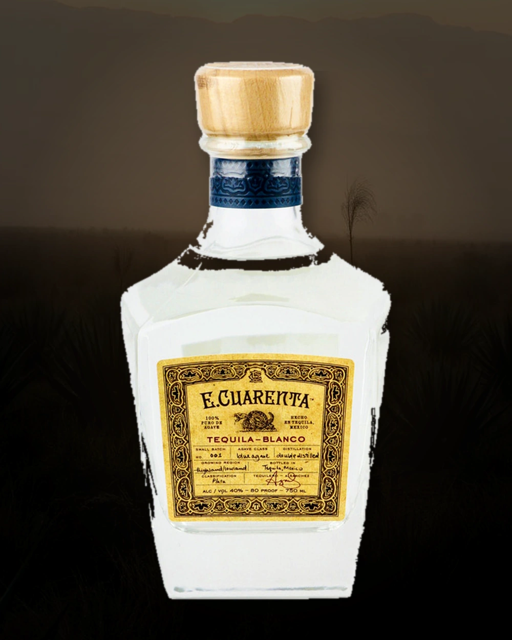 E. Cuarenta Tequila Blanco bottle